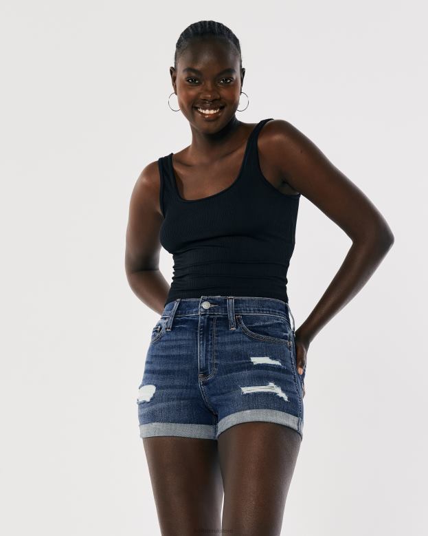 Bottoms Hollister Women High-Rise Ripped Dark Wash Denim Shorts 3\\ 48820470 Dark Ripped Wash
